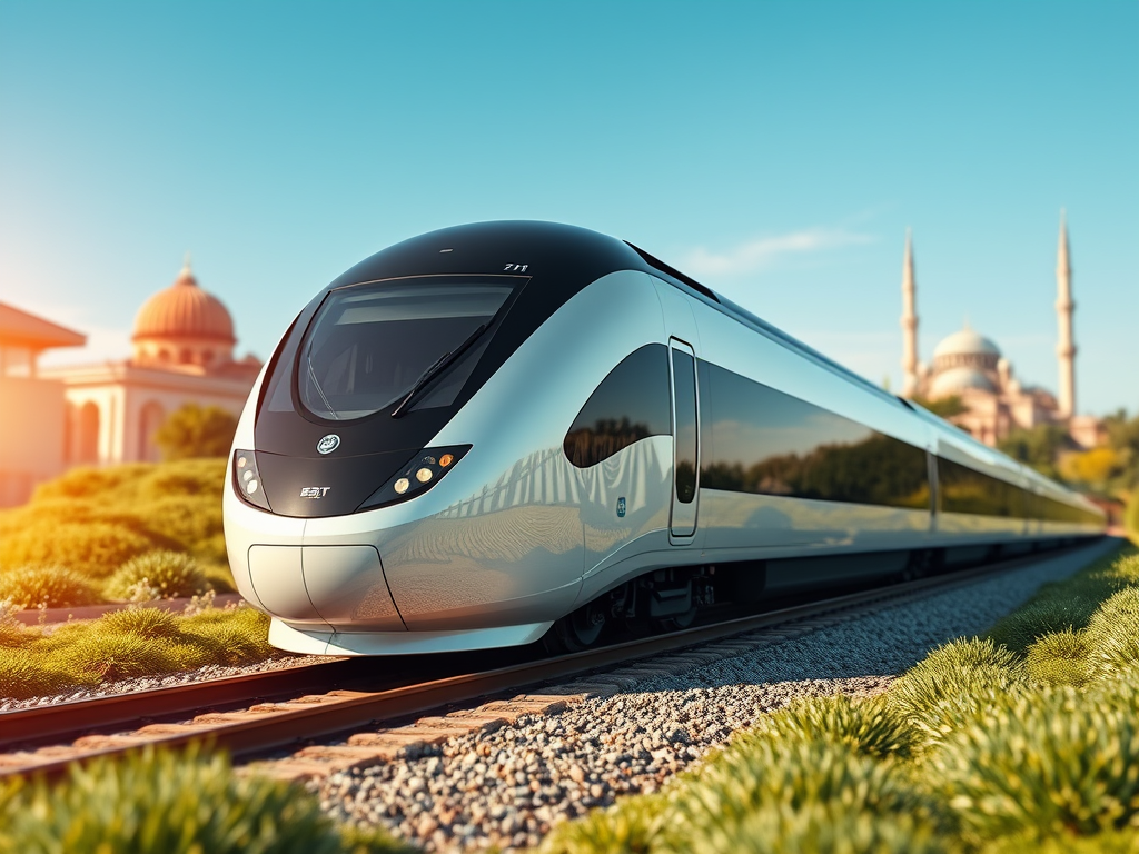 create a highly detailed featured image showcasing a modern railway